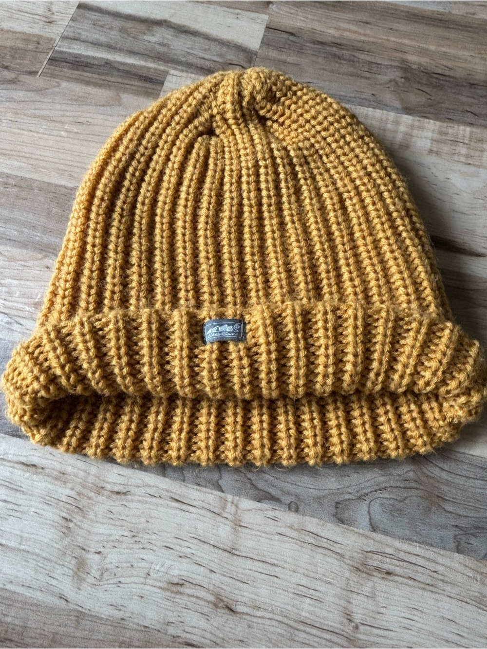 Eddie Bauer Chunky Knit Beanie Mustard Yellow Cuffed Cozy Winter Hat